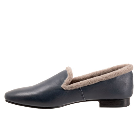 Trotters Glory T2160-400 Womens Blue Leather Slip On Loafer Flats Shoes