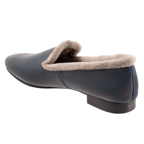 Trotters Glory T2160-400 Womens Blue Leather Slip On Loafer Flats Shoes