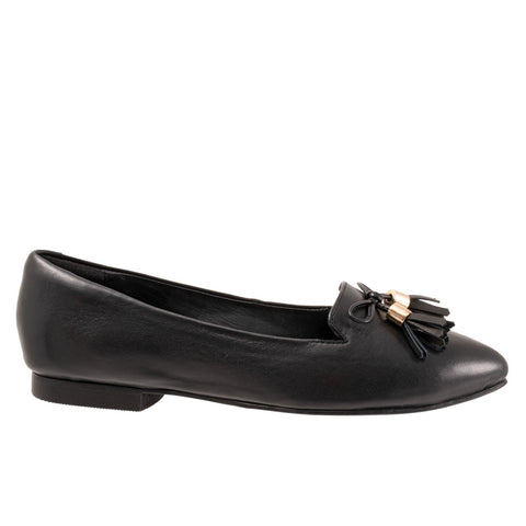 Trotters Hope T2162-001 Womens Black Wide Leather Loafer Flats Shoes