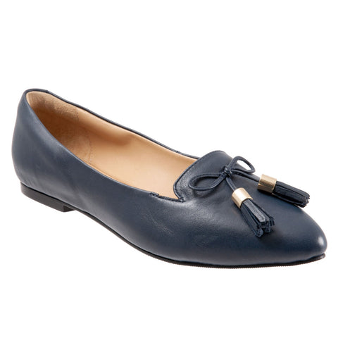 Trotters Hope T2162-400 Womens Blue Wide Leather Slip On Loafer Flats Shoes