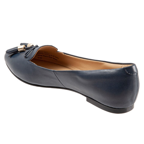 Trotters Hope T2162-400 Womens Blue Wide Leather Slip On Loafer Flats Shoes