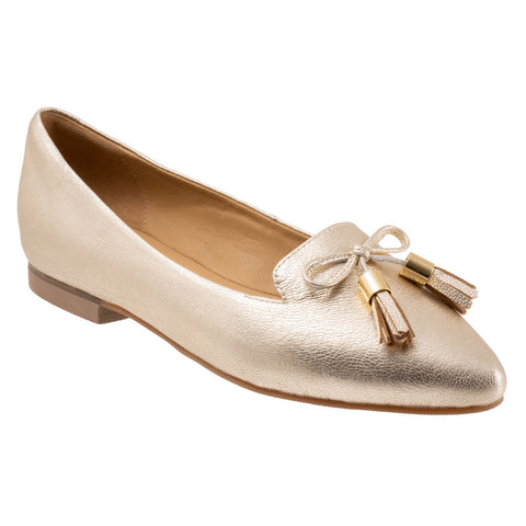 Trotters Hope T2162-719 Womens Gold Narrow Leather Loafer Flats Shoes