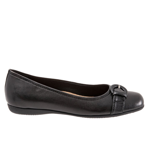 Trotters Sylvia T2166-001 Womens Black Narrow Leather Ballet Flats Shoes