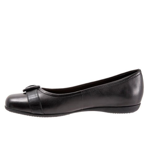 Trotters Sylvia T2166-001 Womens Black Wide Leather Ballet Flats Shoes