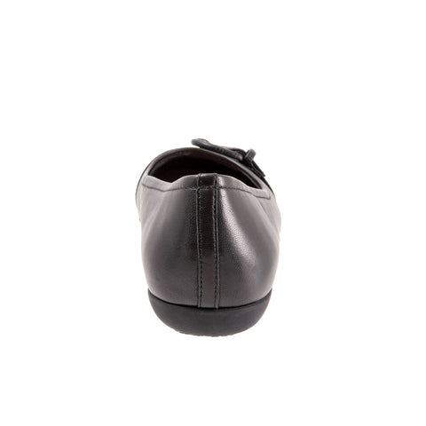 Trotters Sylvia T2166-001 Womens Black Wide Leather Ballet Flats Shoes