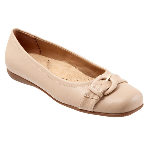 Trotters Sylvia T2166-130 Womens Beige Narrow Leather Ballet Flats Shoes