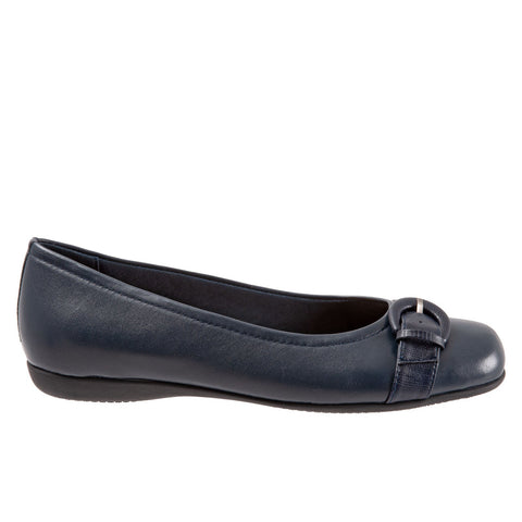 Trotters Sylvia T2166-400 Womens Blue Wide Leather Ballet Flats Shoes