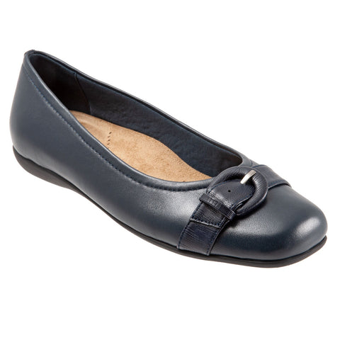 Trotters Sylvia T2166-400 Womens Blue Wide Leather Ballet Flats Shoes
