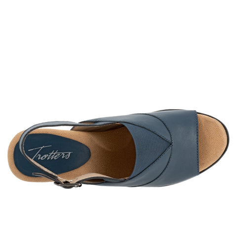 Trotters Mavis T2206-400 Womens Blue Leather Heeled Sandals Shoes