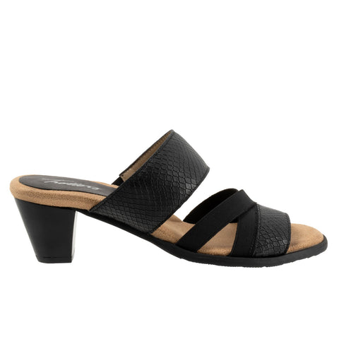 Trotters Maxine T2207-009 Womens Black Wide Leather Heeled Sandals Shoes