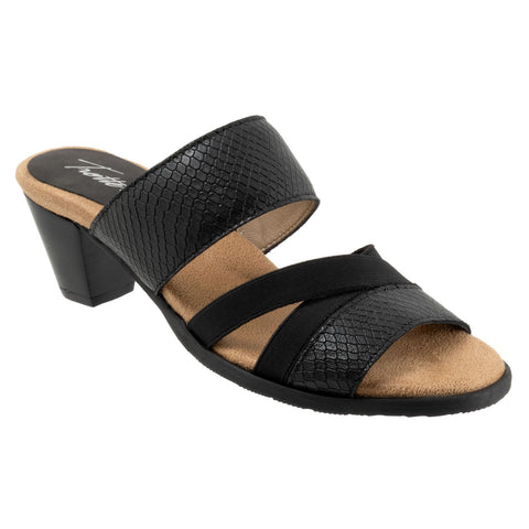 Trotters Maxine T2207-009 Womens Black Wide Leather Heeled Sandals Shoes