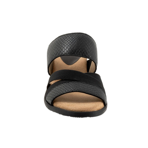 Trotters Maxine T2207-009 Womens Black Wide Leather Heeled Sandals Shoes