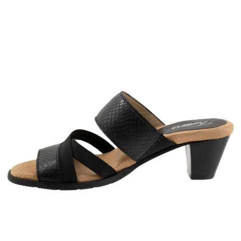 Trotters Maxine T2207-009 Womens Black Wide Leather Heeled Sandals Shoes