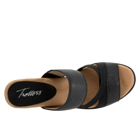 Trotters Maxine T2207-009 Womens Black Wide Leather Heeled Sandals Shoes
