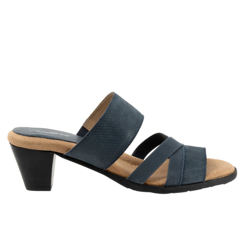 Trotters Maxine T2207-406 Womens Blue Narrow Leather Heeled Sandals Shoes