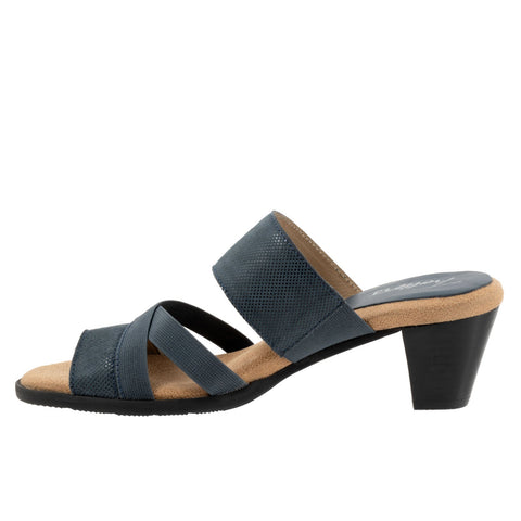 Trotters Maxine T2207-406 Womens Blue Narrow Leather Heeled Sandals Shoes