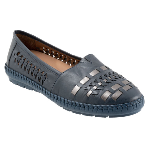 Trotters Rory T2209-449 Womens Blue Wide Leather Slip On Loafer Flats Shoes