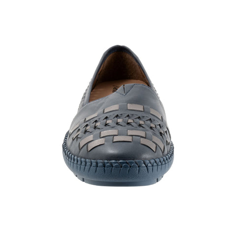 Trotters Rory T2209-449 Womens Blue Wide Leather Slip On Loafer Flats Shoes