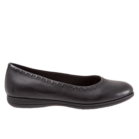 Trotters Dixie T2217-001 Womens Black Wide Leather Ballet Flats Shoes