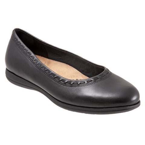 Trotters Dixie T2217-001 Womens Black Wide Leather Ballet Flats Shoes