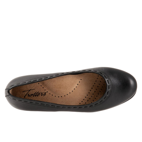 Trotters Dixie T2217-001 Womens Black Wide Leather Ballet Flats Shoes