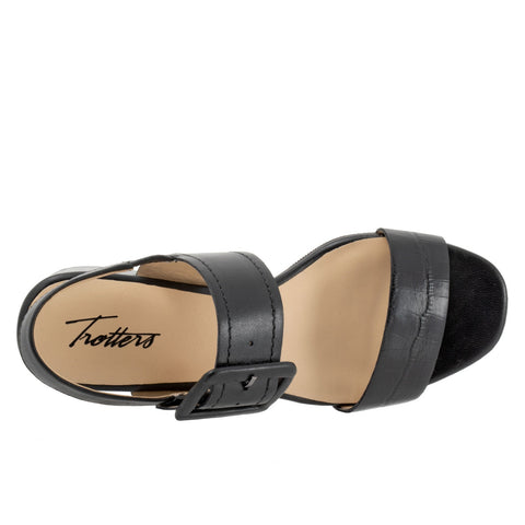 Trotters Laila T2222-001 Womens Black Leather Heeled Sandals Shoes