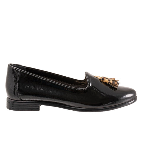 Trotters Liz Tassel T2224-005 Womens Black Wide Leather Loafer Flats Shoes