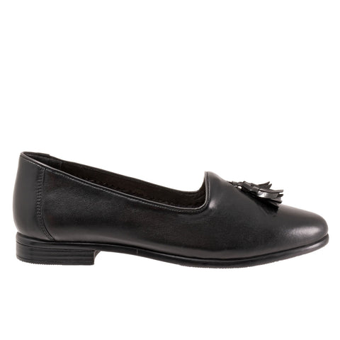 Trotters Liz Tassel T2224-054 Womens Black Leather Loafer Flats Shoes