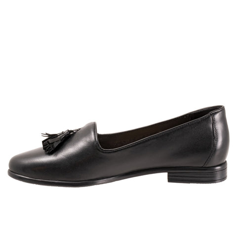 Trotters Liz Tassel T2224-054 Womens Black Leather Loafer Flats Shoes