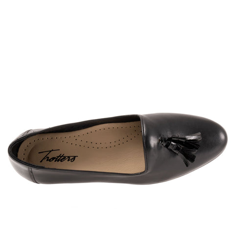 Trotters Liz Tassel T2224-054 Womens Black Leather Loafer Flats Shoes