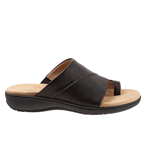 Trotters Regina T2231-001 Womens Black Leather Slip On Slides Sandals Shoes