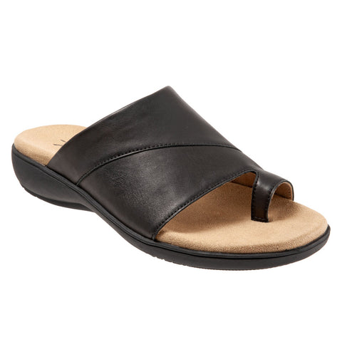 Trotters Regina T2231-001 Womens Black Leather Slip On Slides Sandals Shoes