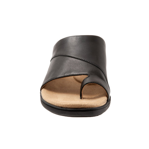 Trotters Regina T2231-001 Womens Black Leather Slip On Slides Sandals Shoes