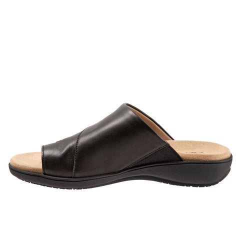 Trotters Regina T2231-001 Womens Black Leather Slip On Slides Sandals Shoes