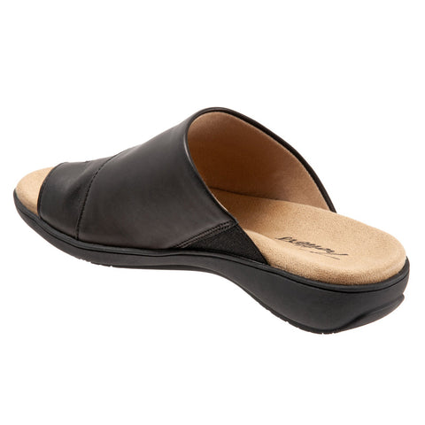 Trotters Regina T2231-001 Womens Black Leather Slip On Slides Sandals Shoes