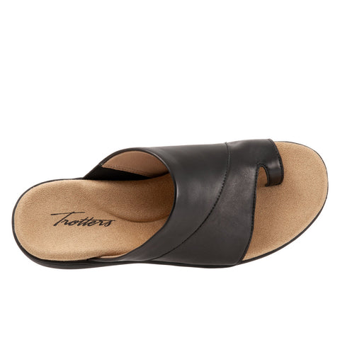 Trotters Regina T2231-001 Womens Black Leather Slip On Slides Sandals Shoes