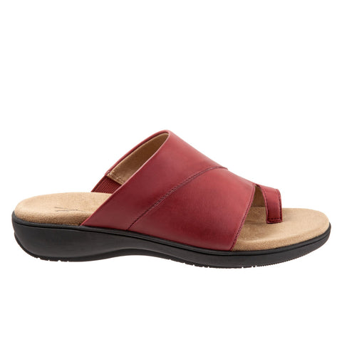 Trotters Regina T2231-601 Womens Red Extra Wide Leather Slides Sandals Shoes