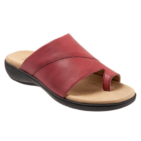 Trotters Regina T2231-601 Womens Red Extra Wide Leather Slides Sandals Shoes