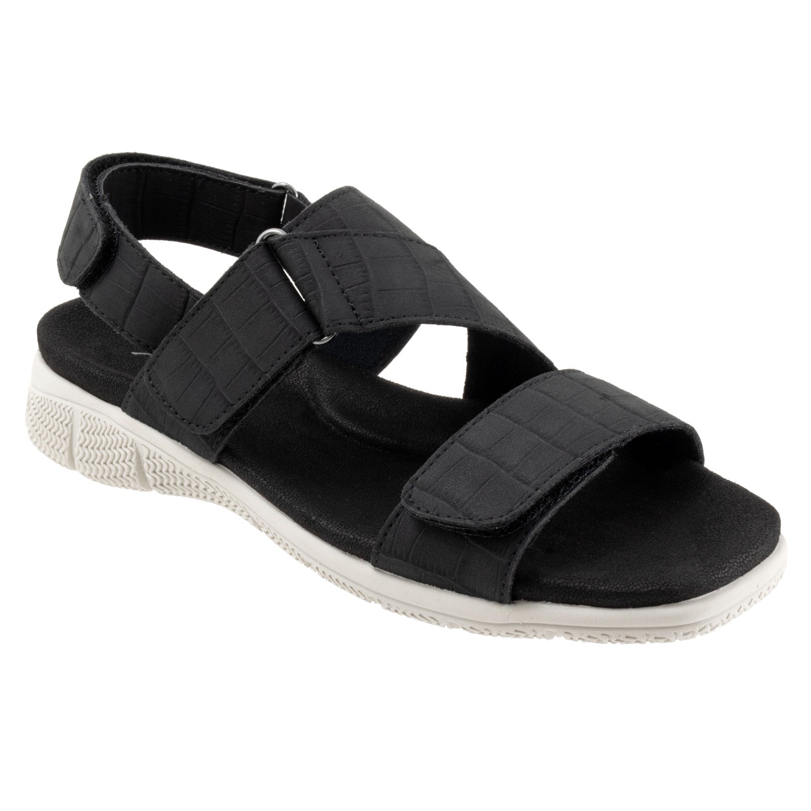 Trotters Tatia T2237-011 Womens Black Leather Strap Sport Sandals