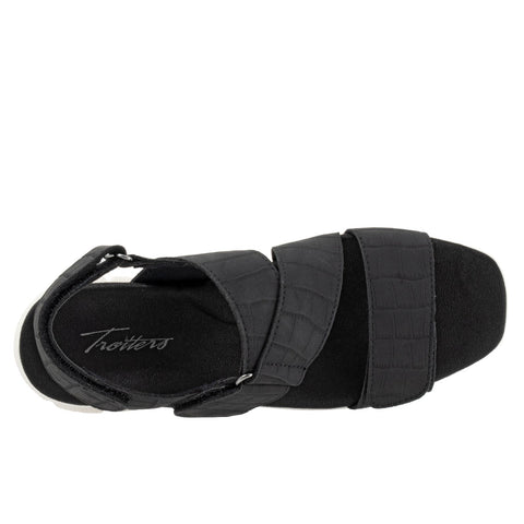 Trotters Tatia T2237-011 Womens Black Leather Strap Sport Sandals Shoes