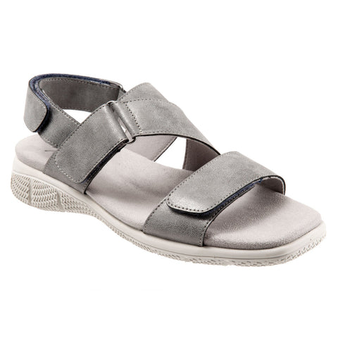 Trotters Tatia T2237-044 Womens Gray Leather Strap Sport Sandals Shoes