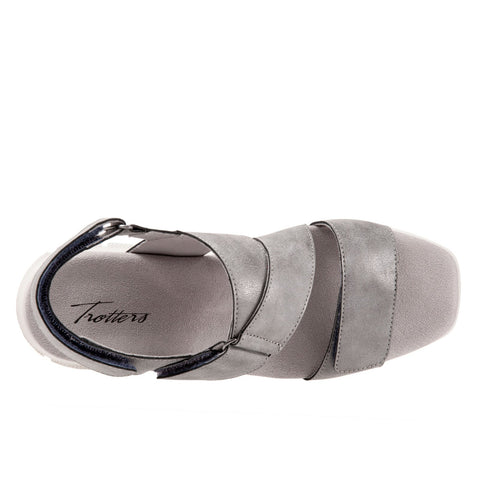 Trotters Tatia T2237-044 Womens Gray Leather Strap Sport Sandals Shoes