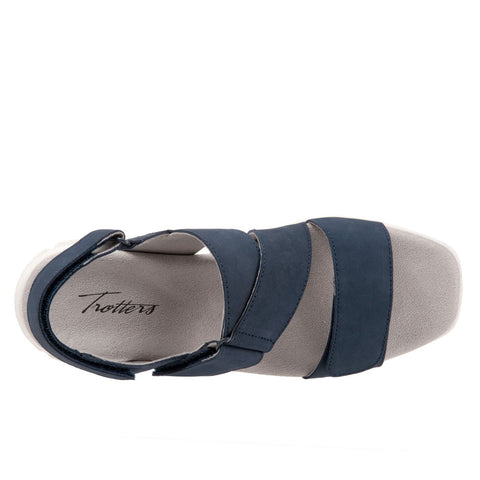Trotters Tatia T2237-414 Womens Blue Wide Nubuck Strap Sport Sandals Shoes