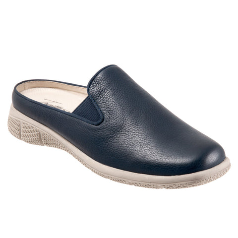 Trotters Uma T2238-400 Womens Blue Wide Leather Slip On Mule Flats Shoes