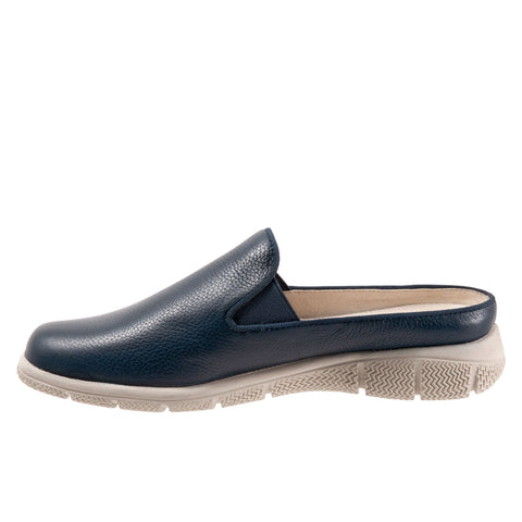Trotters Uma T2238-400 Womens Blue Leather Slip On Mule Flats Shoes