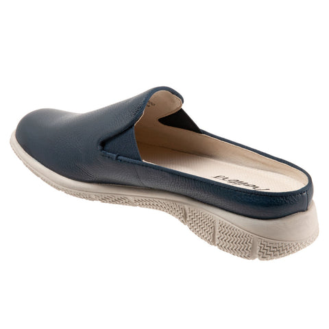 Trotters Uma T2238-400 Womens Blue Leather Slip On Mule Flats Shoes