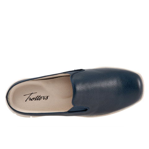 Trotters Uma T2238-400 Womens Blue Leather Slip On Mule Flats Shoes