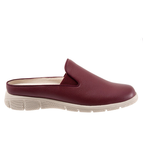 Trotters Uma T2238-641 Womens Burgundy Leather Slip On Mule Flats Shoes