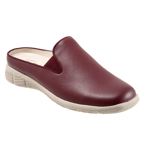 Trotters Uma T2238-641 Womens Burgundy Leather Slip On Mule Flats Shoes