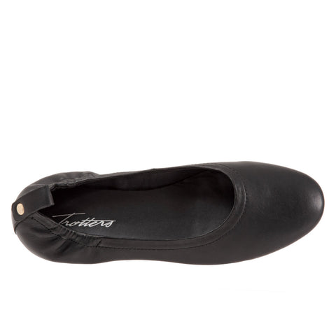 Trotters Gia T2252-001 Womens Black Wide Leather Slip On Ballet Flats Shoes